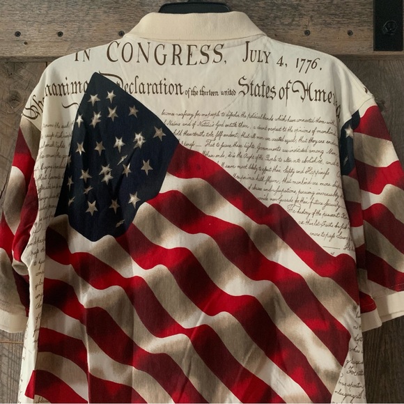 Men’s L COTTON TRADERS SPORT Polo Shirt Declaration of Independence S/S Flag EXC - Picture 10 of 11